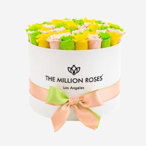Supreme White Box | Yellow & Peach & Green Roses