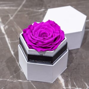 One in a Million White Hexagon Box | Bright Purple Rose